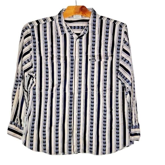 Joker Men's Button Front Men's Size XXL Gray Blue Stripe Clown Print Pockets - Picture 1 of 7